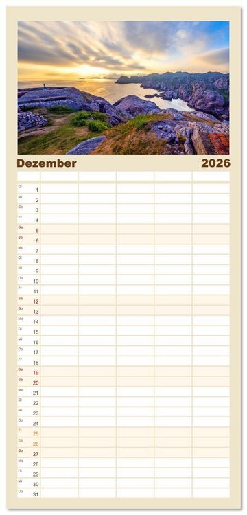 Produktbild: Familienplaner 2026 - Vom Nordkap zum S&uuml;dkap mit 5 Spalten (Wandkalender, 21 x 45 cm) CALVENDO