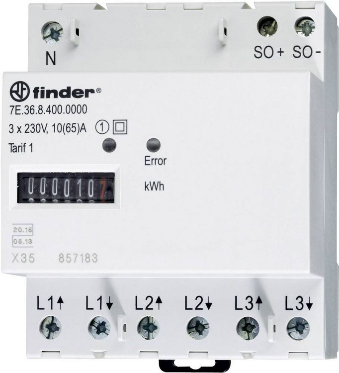 Produktbild: Finder 7E.36.8.400.0010 7E.36.8.400.0010 Drehstromz&auml;hler mechanisch 65 A MID-konform: Ja 1 St.