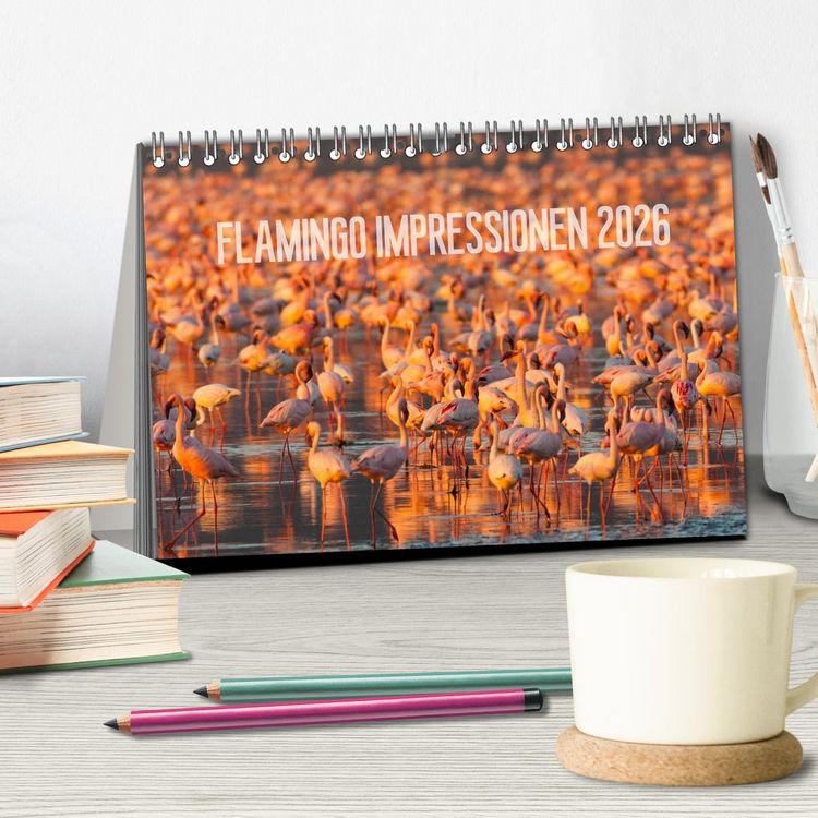 Produktbild: Flamingo Impressionen 2026 (Tischkalender 2026 DIN A5 quer), CALVENDO Monatskalender