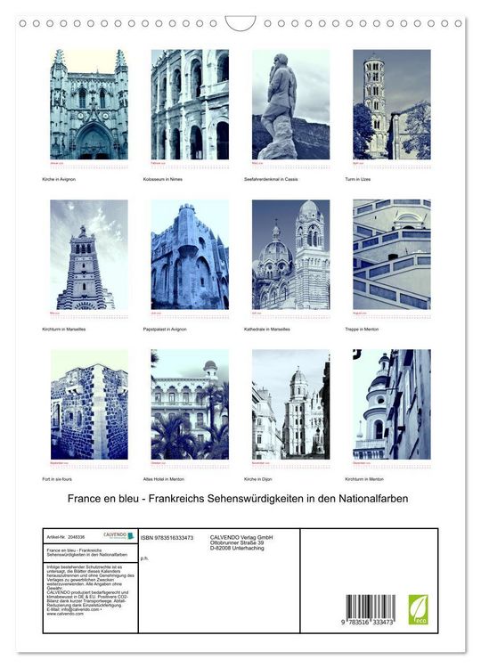 Produktbild: France en bleu - Frankreichs Sehensw&uuml;rdigkeiten in den Nationalfarben (Wandkalender 2026 DIN A3 hoch), CALVENDO Monatskalender