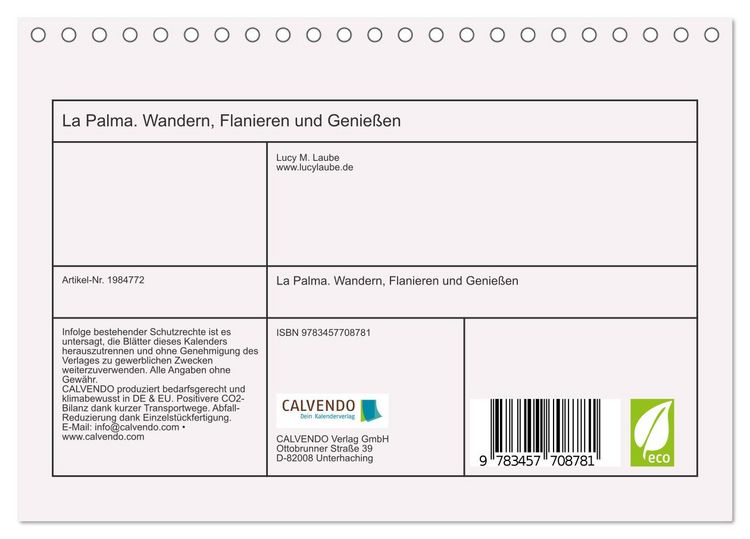 Produktbild: La Palma. Wandern, Flanieren und Genie&szlig;en (Tischkalender 2026 DIN A5 quer), CALVENDO Monatskalender
