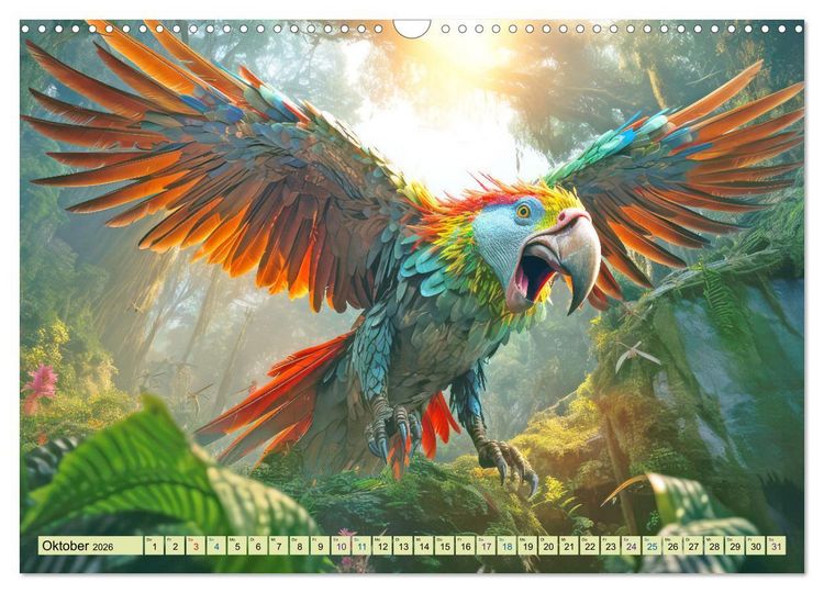 Produktbild: Urzeittiere - KI-Fantasiebilder (Wandkalender 2026 DIN A3 quer), CALVENDO Monatskalender