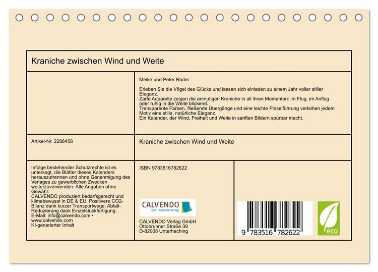 Produktbild: Kraniche zwischen Wind und Weite (Tischkalender 2027 DIN A5 quer), CALVENDO Monatskalender