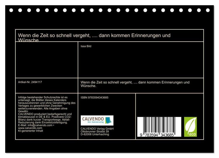 Produktbild: Wenn die Zeit so schnell vergeht,.... dann kommen Erinnerungen und W&uuml;nsche. (Tischkalender 2027 DIN A5 quer), CALVENDO Monatskalender