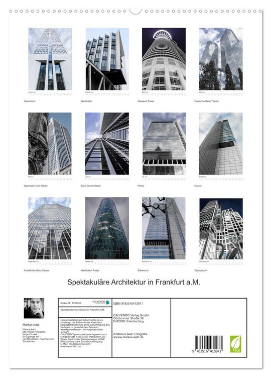 Produktbild: Spektakul&auml;re Architektur in Frankfurt a.M. (hochwertiger Premium Wandkalender 2026 DIN A2 hoch), Kunstdruck in Hochglanz