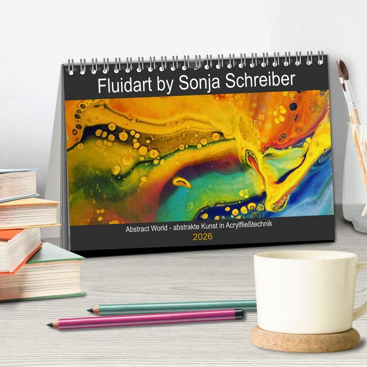 Produktbild: Abstract World - abstrakte Kunst in Acrylflie&szlig;technik (Tischkalender 2026 DIN A5 quer), CALVENDO Monatskalender