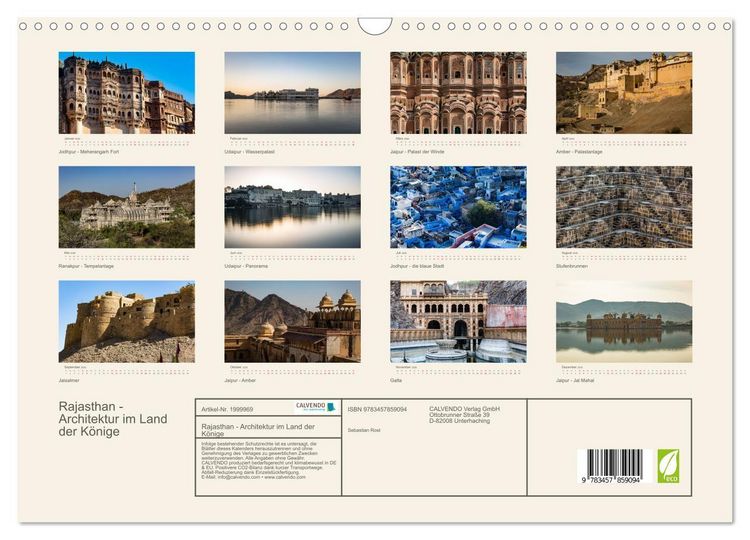Produktbild: Rajasthan - Architektur im Land der K&ouml;nige (Wandkalender 2026 DIN A3 quer), CALVENDO Monatskalender