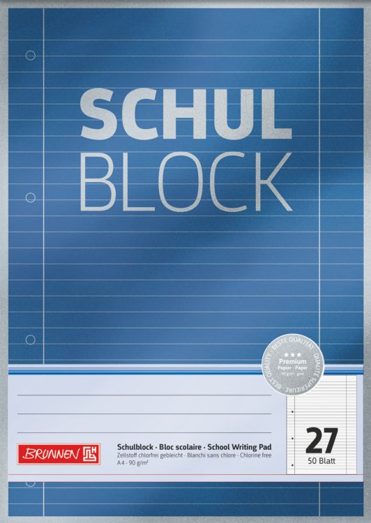 Produktbild: Brunnen Schulblock Premium A4 Lineatur 27 blau