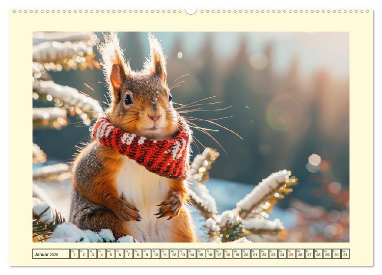 Produktbild: H&ouml;rnchen-Mode in der Natur. Niedliche Eichh&ouml;rnchen auf trendiger Mission (Wandkalender 2026 DIN A2 quer), CALVENDO Monatskalender