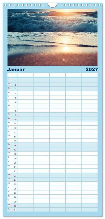 Produktbild: Familienplaner 2027 - Abendlicht &uuml;ber der Nordsee mit 5 Spalten (Wandkalender, 21 x 45 cm) CALVENDO