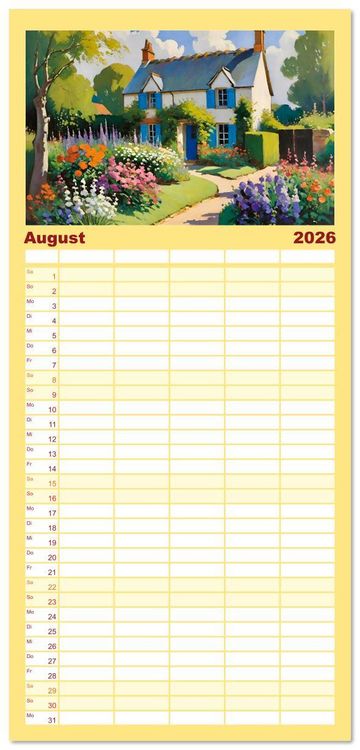 Produktbild: Familienplaner 2026 - Englische Cottages mit 5 Spalten (Wandkalender, 21 x 45 cm) CALVENDO