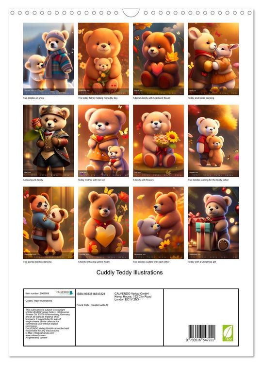 Produktbild: Cuddly Teddy Illustrations (Wall Calendar 2026 DIN A3 portrait), CALVENDO 12 Month Wall Calendar