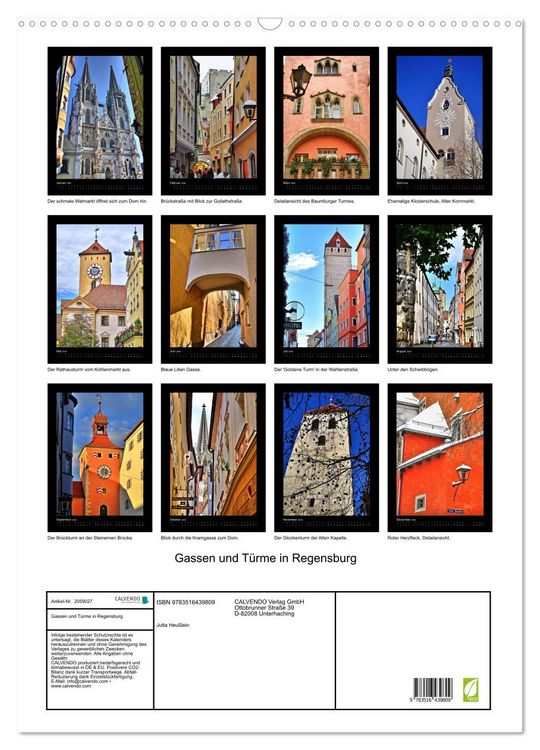 Produktbild: Gassen und T&uuml;rme in Regensburg (Wandkalender 2026 DIN A2 hoch), CALVENDO Monatskalender