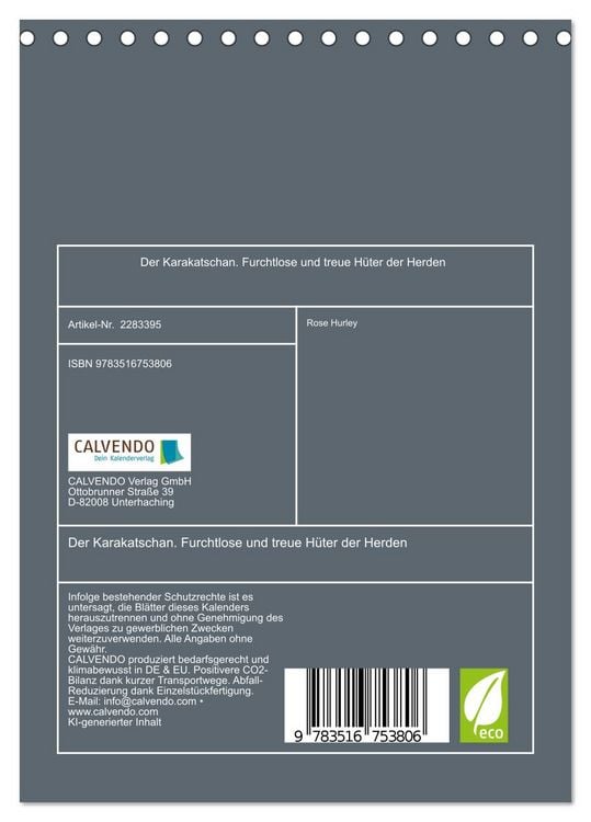 Produktbild: Der Karakatschan. Furchtlose und treue H&uuml;ter der Herden (Tischkalender 2027 DIN A5 hoch), CALVENDO Monatskalender
