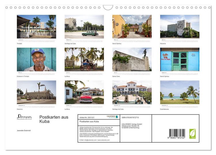 Produktbild: Postkarten aus Kuba (Wandkalender 2026 DIN A3 quer), CALVENDO Monatskalender