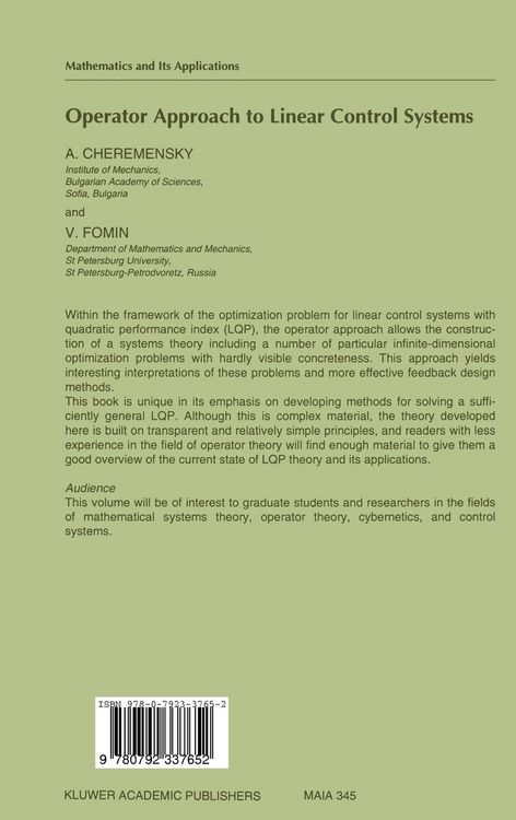Produktbild: Operator Approach to Linear Control Systems