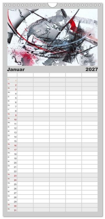 Produktbild: Familienplaner 2027 - Abstrakte Aquarelle mit 5 Spalten (Wandkalender, 21 x 45 cm) CALVENDO