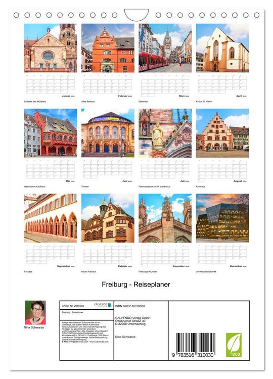Produktbild: Freiburg - Reiseplaner (Wandkalender 2026 DIN A4 hoch), CALVENDO Monatskalender