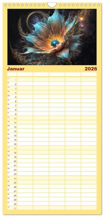 Produktbild: Familienplaner 2026 - Kosmische Bl&uuml;ten mit 5 Spalten (Wandkalender, 21 x 45 cm) CALVENDO