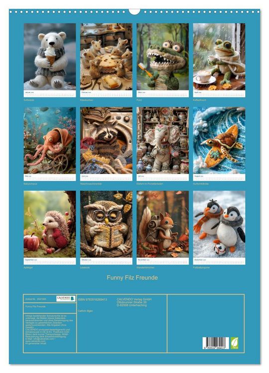 Produktbild: Funny Filz Freunde (Wandkalender 2026 DIN A2 hoch), CALVENDO Monatskalender