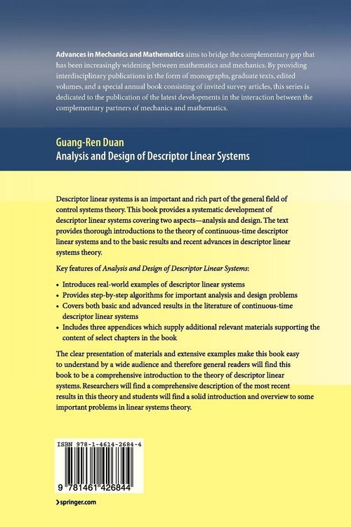 Produktbild: Analysis and Design of Descriptor Linear Systems