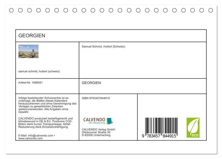 Produktbild: GEORGIEN (Tischkalender 2026 DIN A5 quer), CALVENDO Monatskalender