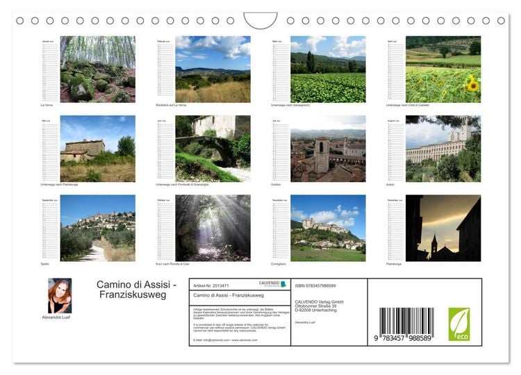 Produktbild: Camino di Assisi - Franziskusweg (Wandkalender 2026 DIN A4 quer), CALVENDO Monatskalender