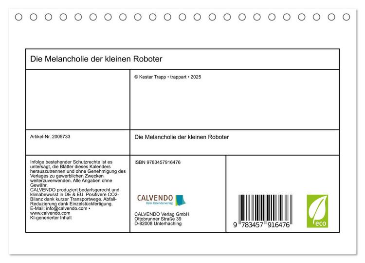 Produktbild: Die Melancholie der kleinen Roboter (Tischkalender 2026 DIN A5 quer), CALVENDO Monatskalender