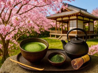 Produktbild: CALVENDO Puzzle Japan: Matcha und Kirschbl&uuml;te | 1000 Teile Lege-Gr&ouml;&szlig;e 64x48cm Foto-Puzzle f&uuml;r gl&uuml;ckliche Stunden