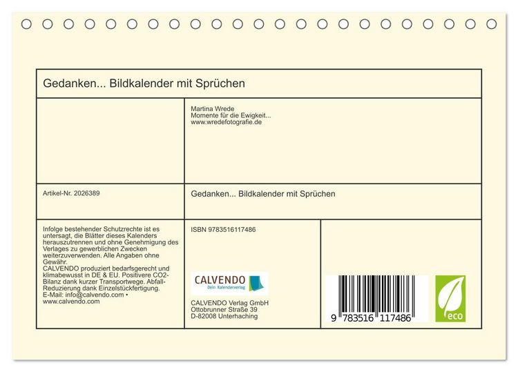 Produktbild: Gedanken... Bildkalender mit Spr&uuml;chen (Tischkalender 2026 DIN A5 quer), CALVENDO Monatskalender