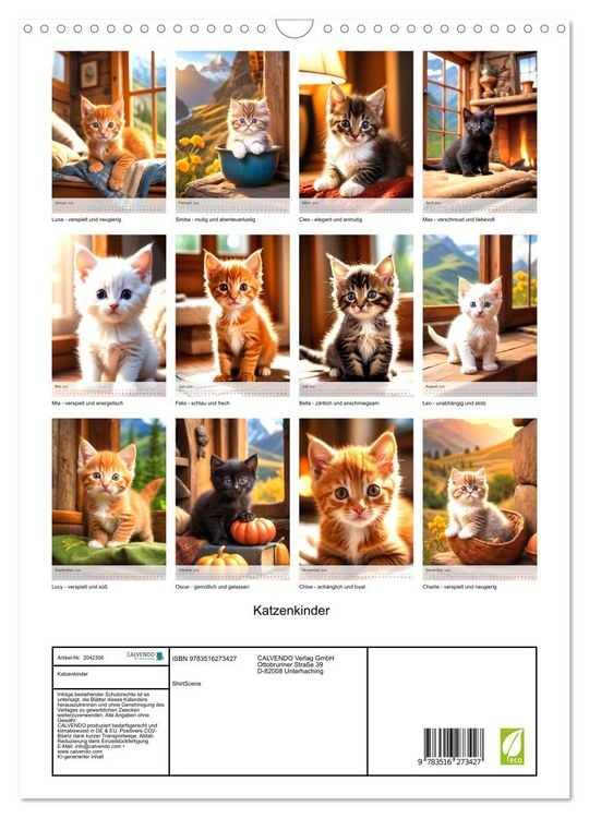 Produktbild: Katzenkinder (Wandkalender 2026 DIN A3 hoch), CALVENDO Monatskalender