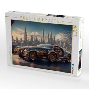 Produktbild: CALVENDO Puzzle Steam-Car vor retrofuturistischer Stadtansicht | 1000 Teile Lege-Gr&ouml;&szlig;e 64x48cm Foto-Puzzle f&uuml;r gl&uuml;ckliche Stunden