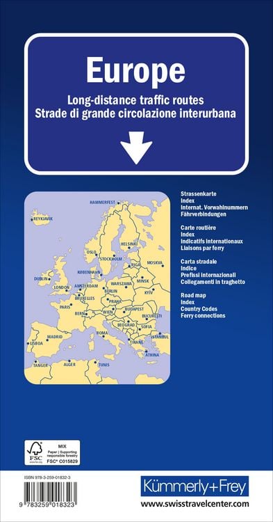 Produktbild: K&uuml;mmerly+Frey Strassenkarte Europa Fernverkehrsstrassen 1:3,6 Mio.