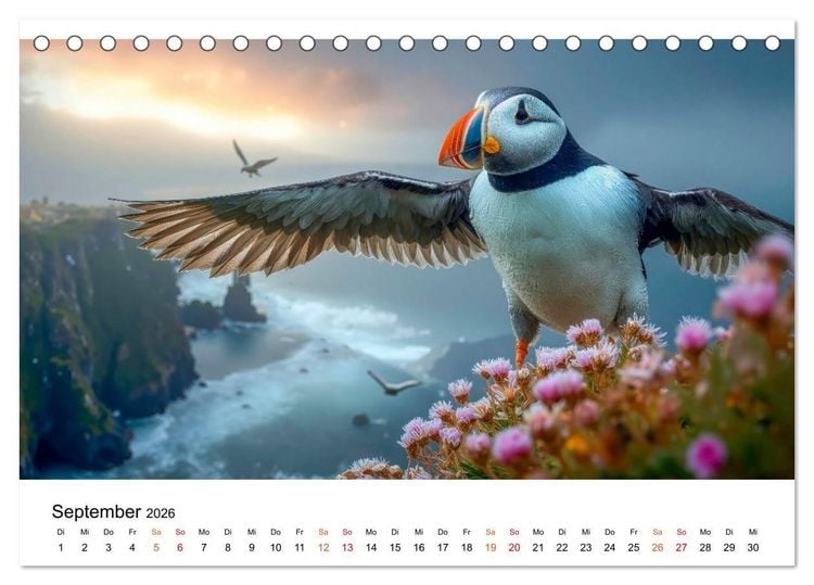 Produktbild: Papageitaucher - Freche Komiker auf Fels und Welle (Tischkalender 2026 DIN A5 quer), CALVENDO Monatskalender