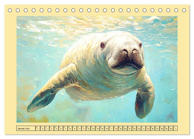 Produktbild: Manatee Paintings. Rundschwanzseek&uuml;he im &Ouml;lgem&auml;lde-Stil (Tischkalender 2026 DIN A5 quer), CALVENDO Monatskalender