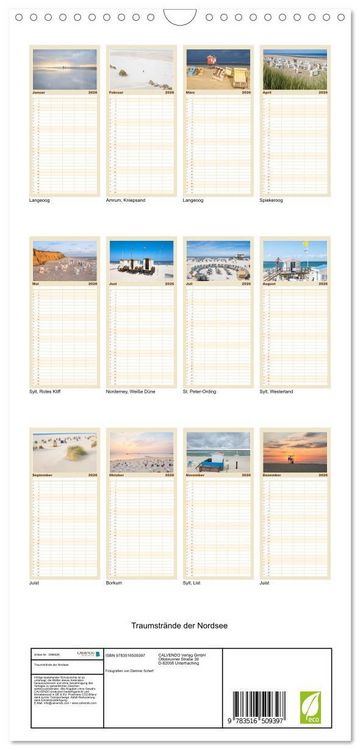 Produktbild: Familienplaner 2026 - Traumstr&auml;nde der Nordsee mit 5 Spalten (Wandkalender, 21 x 45 cm) CALVENDO