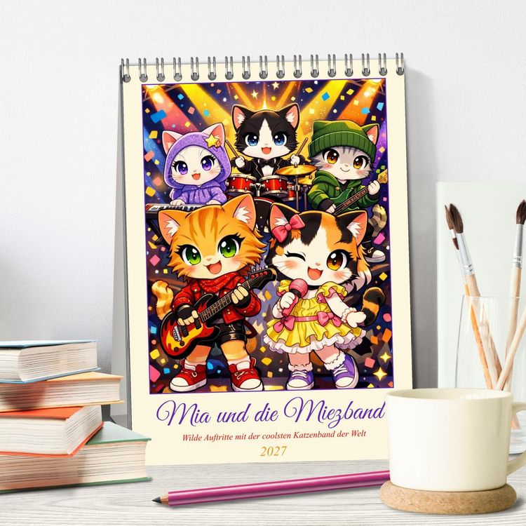 Produktbild: Mia und die Miezband (Tischkalender 2027 DIN A5 hoch), CALVENDO Monatskalender