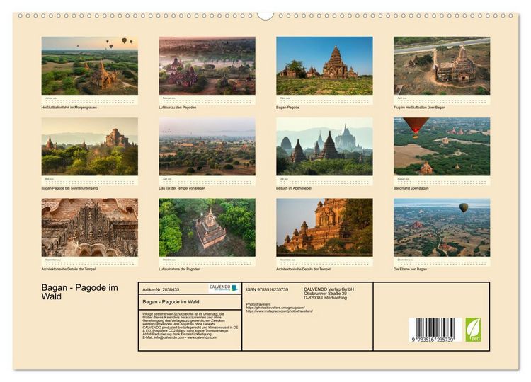 Produktbild: Bagan - Pagode im Wald (hochwertiger Premium Wandkalender 2026 DIN A2 quer), Kunstdruck in Hochglanz