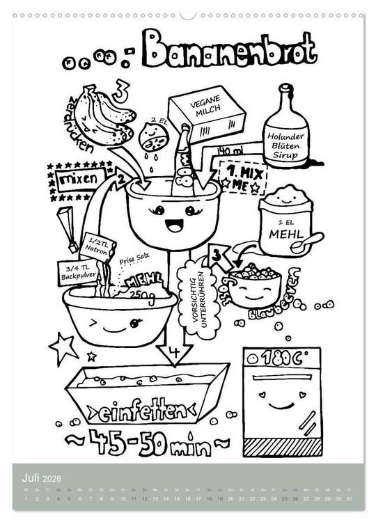 Produktbild: KOCH MAL KALENDER - Lustige Rezepte zum Ausmalen (hochwertiger Premium Wandkalender 2026 DIN A2 hoch), Kunstdruck in Hochglanz