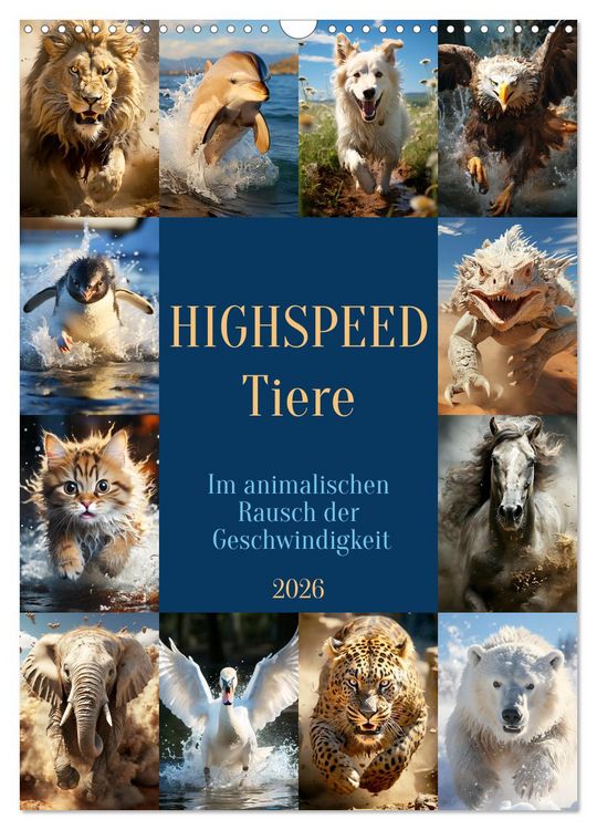 Produktbild: Highspeed Tiere (Wandkalender 2026 DIN A3 hoch), CALVENDO Monatskalender