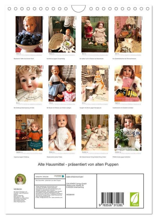 Produktbild: Alte Hausmittel - pr&auml;sentiert von alten Puppen (Wandkalender 2026 DIN A4 hoch), CALVENDO Monatskalender