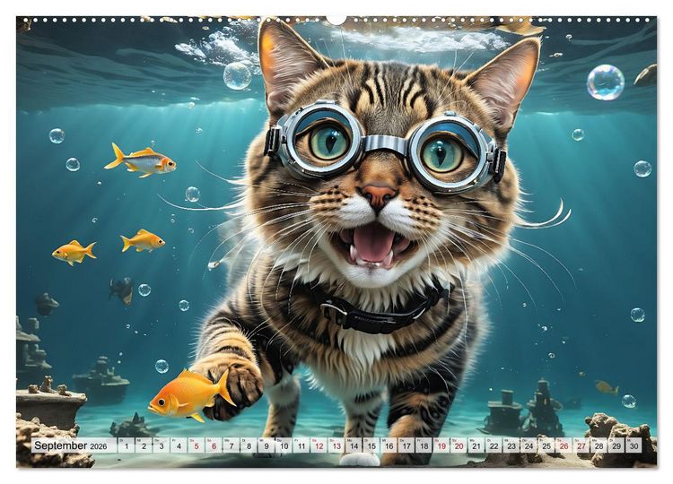Produktbild: Katzen unter Wasser (Wandkalender 2026 DIN A2 quer), CALVENDO Monatskalender