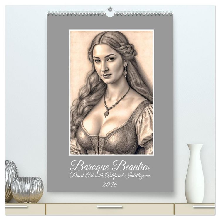 Produktbild: Baroque Beauties, Pencil Art with Artificial Intelligence (High Quality Premium Wall Calendar 2026 DIN A2 portrait),CALVENDO 12 Month Wall Calendar