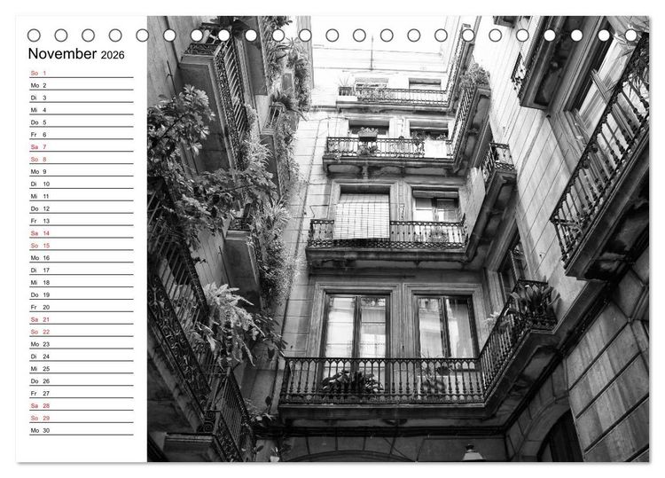 Produktbild: Barcelona Schwarz / Wei&szlig; Impressionen (Tischkalender 2026 DIN A5 quer), CALVENDO Monatskalender
