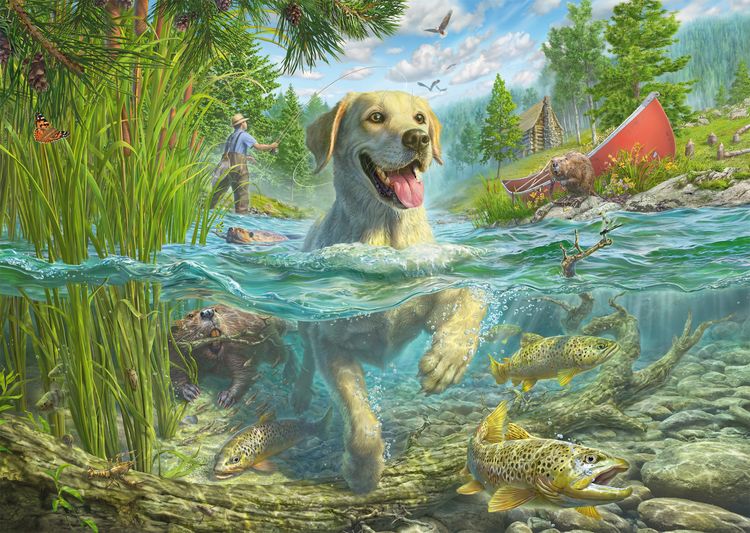 Produktbild: Gelber Labrador auf Fischjagd