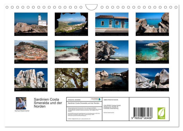 Produktbild: Sardinien Costa Smeralda und der Norden (Wandkalender 2026 DIN A4 quer), CALVENDO Monatskalender
