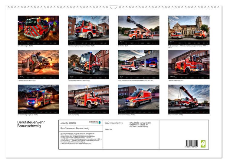 Produktbild: Berufsfeuerwehr Braunschweig (Wandkalender 2026 DIN A2 quer), CALVENDO Monatskalender