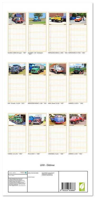Produktbild: Familienplaner 2026 - LKW - Oldtimer mit 5 Spalten (Wandkalender, 21 x 45 cm) CALVENDO