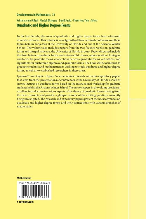 Produktbild: Quadratic and Higher Degree Forms