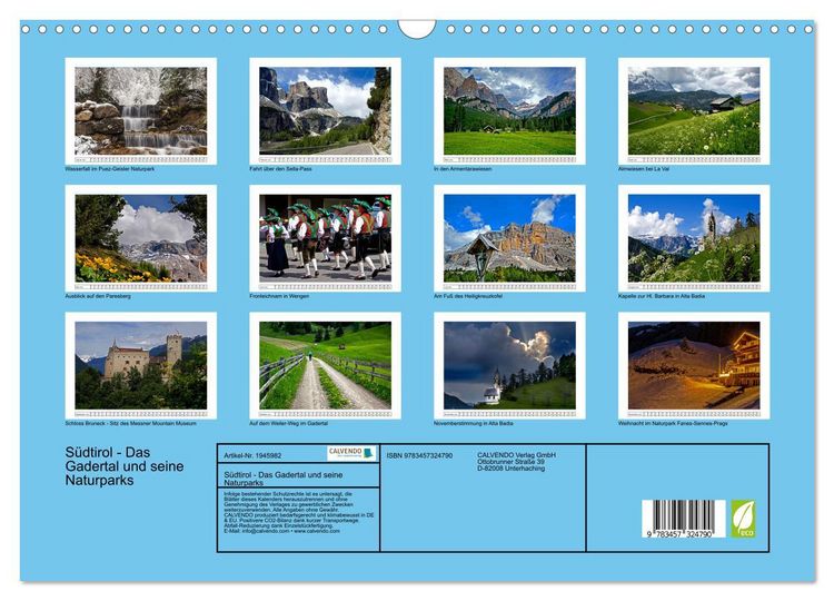 Produktbild: S&uuml;dtirol - Das Gadertal und seine Naturparks (Wandkalender 2026 DIN A3 quer), CALVENDO Monatskalender